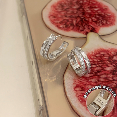 s925纯银重工双层锆石耳扣轻奢小众高级感闪钻气质耳环女时尚送女朋友老婆情人节七夕生日礼物