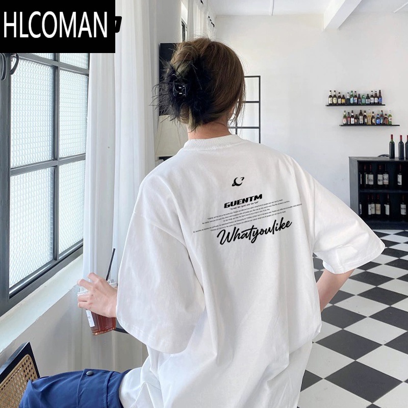 HLCOMAN白色t恤短袖男女夏2025新款潮流美式高街宽松百搭情侣半袖