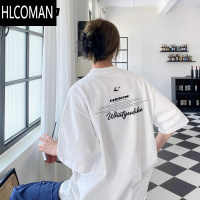 HLCOMAN白色t恤短袖男女夏2025新款潮流美式高街宽松百搭情侣半袖