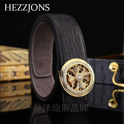 赫泽琼斯HEZZJONS品牌皮带男进口意大利牛皮腰带青年时尚软皮裤腰带可旋转扣头皮带真皮内穿扣腰带