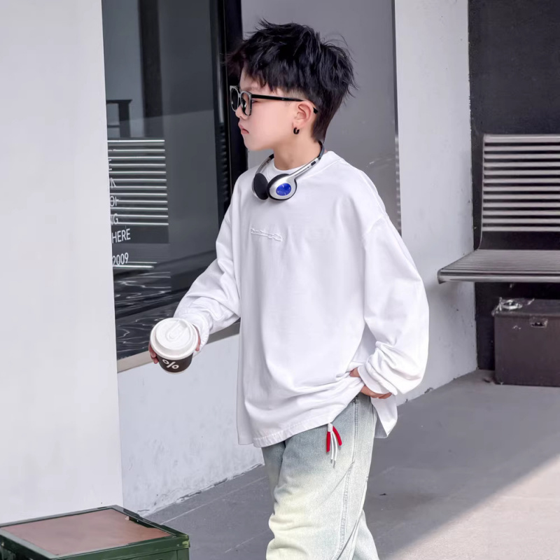 儿童宽松T恤长袖圆领休闲上衣2026新款大男童洋气韩版潮酷打底衫