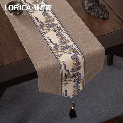 新中式桌旗禅意古典茶几餐桌布长条装饰布现代简约电视柜盖巾定制 南乡-咖色 33*160cm(适用桌长1.1米-1.2米)