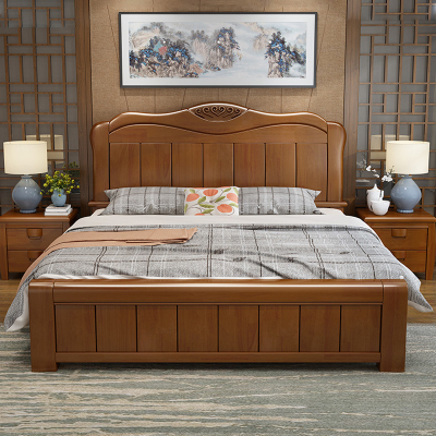 初嘉(CJ)SMC-06橡木床简约现代双人床主卧中式橡木储物床经济型公寓床 1.8米单床