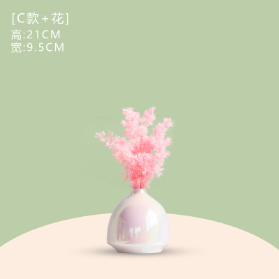 珍珠小花瓶客厅插花北欧创意简约家居饰品餐桌陶瓷干花装饰品摆件C款+干花-