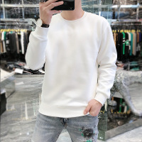 春秋款男士休闲卫衣男装纯黑白色白坯圆领上衣欧洲站潮牌百搭男女_1
