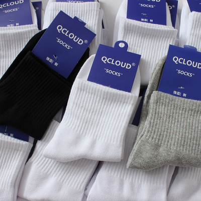 SUNTEK纯色袜子女中筒ins潮流夏季薄款白袜子黑色男棉袜情侣学生袜素色短袜袜子