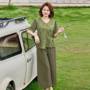 夏季妈妈装洋气休闲套装中老年女士时尚衣服40-60岁中年女两件套
