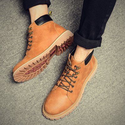 Ideamini男鞋冬季马丁靴男中帮英伦工装加绒保暖棉鞋男靴子高帮雪地靴潮鞋靴子