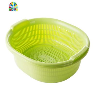 双层塑料洗菜盆漏盆厨房洗菜篮子水果篮沥水盆洗菜篮 FENGHOU 绿色2件套(盆+篮)