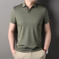 夏季新款休闲纯色男士T恤中年薄款短袖商务翻领polo衫男