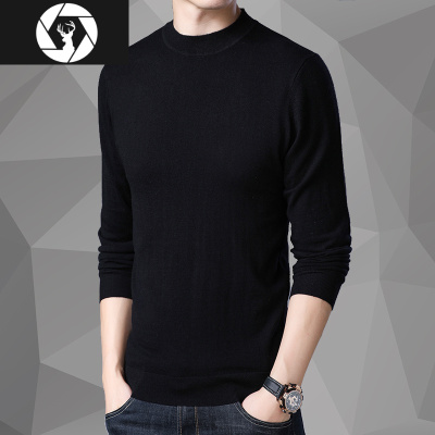 HongZun秋冬半高领毛衫男纯色休闲中年针织衫加厚保暖毛衣男装打底衫潮毛衣