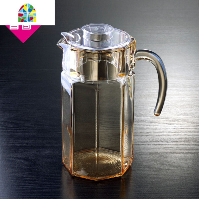 创意耐热玻璃凉水壶 带把大容量1.6L加厚夏天家用带盖水壶 FENGHOU 咖色1200毫升
