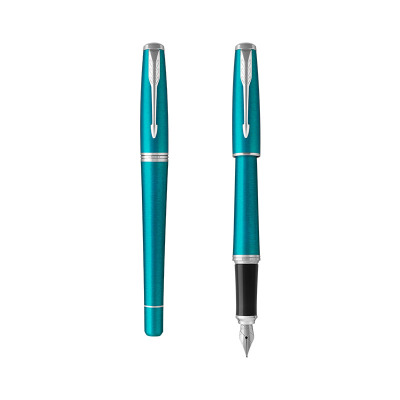 派克PARKER钢笔新款都市孔雀蓝白夹墨水笔学生商务办公文具用品可吸墨可替换墨囊0.5mm金属不锈钢F笔尖都市孔雀蓝白夹墨水笔