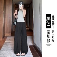 藏青色天丝亚麻西装裤女夏薄款宽松慵懒风裤子棉麻垂感休闲阔腿裤