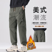 高端加绒休闲裤男士秋冬新款百搭水洗潮牌美式宽松束脚长裤男
