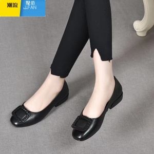 聚范单鞋女一脚蹬低跟鞋牛筋软底女士皮鞋夏季红色婚宴妈妈鞋