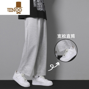 YANXU灰色卫裤男士夏季薄款休闲运动裤韩版宽松健身百搭直筒长裤子