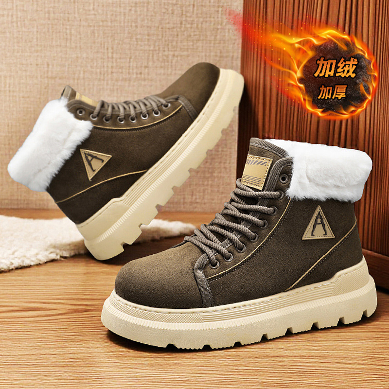 新款加绒马丁靴男士厚底增高工装皮靴子保暖加厚男鞋户外雪地