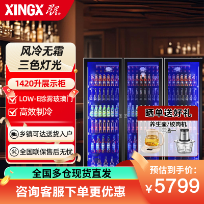 星星(XINGX)1420升商用展示柜 啤酒柜 推拉门 酒吧超市饮料柜 多门展示柜 IVGC-3D-6520W