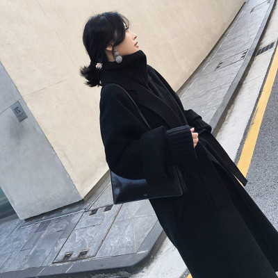 FISHBASKET大衣女2021年新款中长款过膝双面呢子赫本风加厚绒毛呢外套毛呢外套