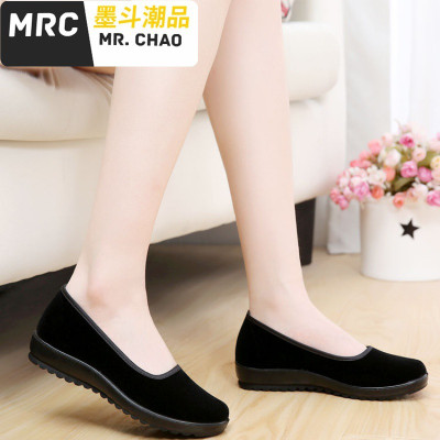 女鞋坡跟单鞋酒店礼仪工作装鞋软底妈妈鞋舞蹈鞋黑布鞋墨斗潮品休闲鞋