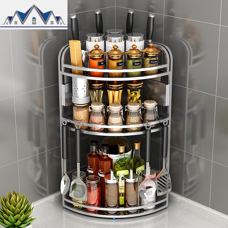 不锈钢调味调料架厨房置物架3层落地转角壁挂架厨房用品三角层架 三维工匠