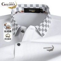 鳄鱼恤CROCODILE POLO衫男士商务休闲秋冬时尚棋盘格翻领长袖T恤