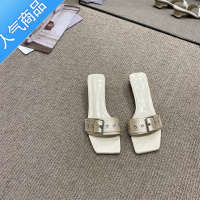 SUNTEK法式凉拖鞋女夏季外穿2023年新款粗跟网红仙女风中跟高跟一字拖鞋