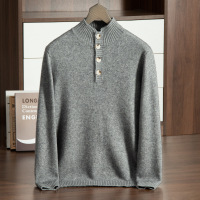 男士双股加厚秋冬半高领系扣长袖宽松休闲中青年羊绒针织打底毛衣