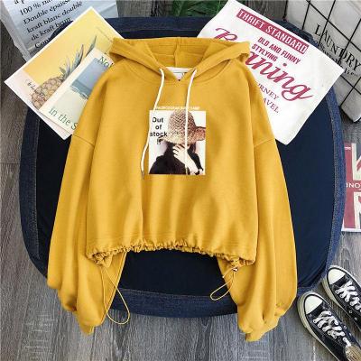 珂卡慕(KEKAMU)连帽卫衣女薄款2020年新款春季薄款短款卫衣女学生宽松韩版小众设计感上衣潮黄色M