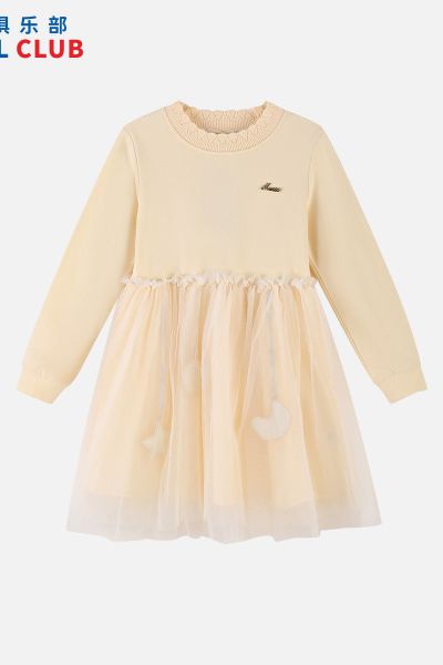 [1件3折]秋季新款女童针织长袖连衣裙儿童公主裙百搭梦幻网纱连衣裙