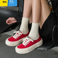 聚范厚底帆布鞋女2024夏季新款薄款单鞋透气百搭圆头系带运动休闲板鞋