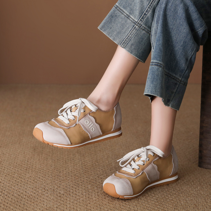 头层牛皮阿甘鞋女2026春季新款内增高复古平底系带舒适运动休闲鞋
