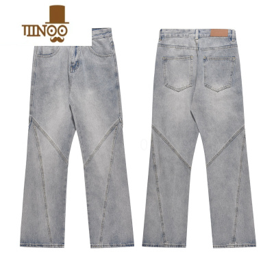 YANXU麻饭同学 美式复古拼接水洗牛仔裤男女高街潮牌ins微喇宽松长裤