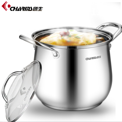 创生高汤锅加厚304不锈钢复底深炖锅燃气电磁炉用家用锅具双耳大汤锅大容量24cm