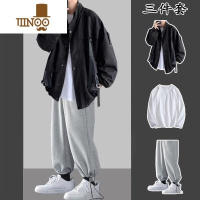 YANXU高街工装外套男士秋季潮牌搭配宽松痞帅学生感夹克套装三件套