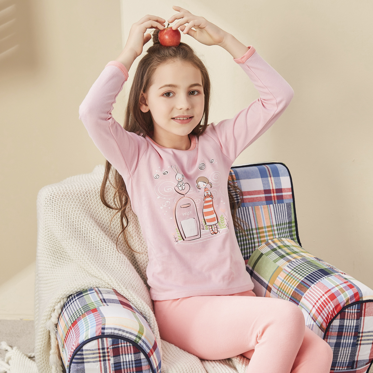 红豆儿童纯棉内衣套装女童低圆领套装秋衣秋裤套装