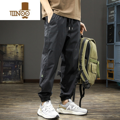 YANXU夏季秋季冰丝休闲裤男宽松大码束脚哈伦裤美式潮牌机能风工装长裤