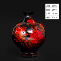 景德镇陶瓷器中国红色花瓶插花石榴摆件新中式家居客厅装饰品工艺 三维工匠 富贵红赏瓶+底座