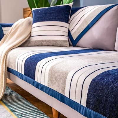 家柏饰(CORATED)北欧四季通用沙发垫防滑简约全包萬能沙发套罩布艺沙发巾沙发盖布 条纹藏青 90*120cm