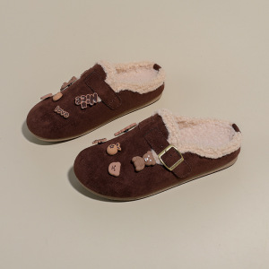 勃肯鞋新款秋冬懒人加绒勃肯鞋一脚蹬棉鞋半包头拖鞋外穿