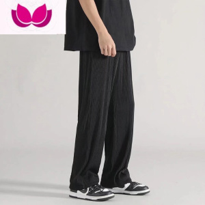 七斓冰丝裤子男士夏季薄款阔腿束脚裤速干条纹运动九分休闲长裤直筒裤