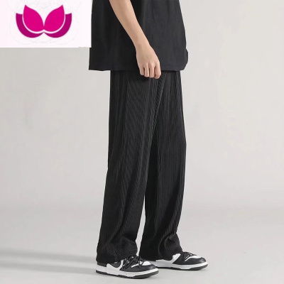 七斓冰丝裤子男士夏季薄款阔腿束脚裤速干条纹运动九分休闲长裤直筒裤