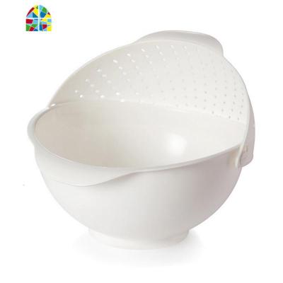 家用厨房翻盖滤水篮可旋转沥水篮淘米洗菜水果塑料盆篮新疆 FENGHOU 粉白色洗菜篮洗菜篮