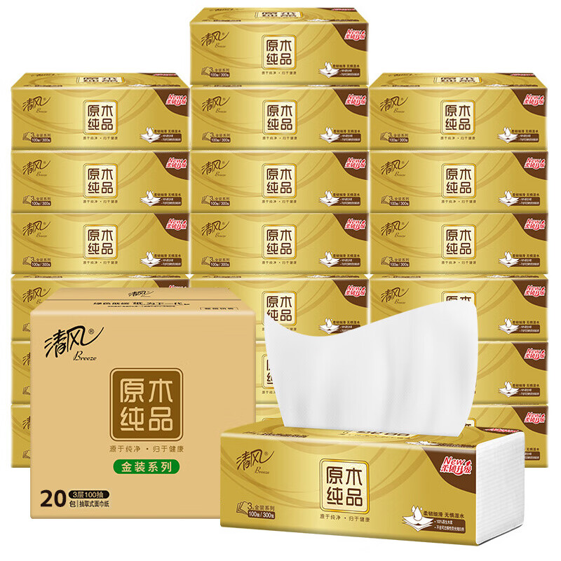 清风金装M号3层100抽*20包*1箱