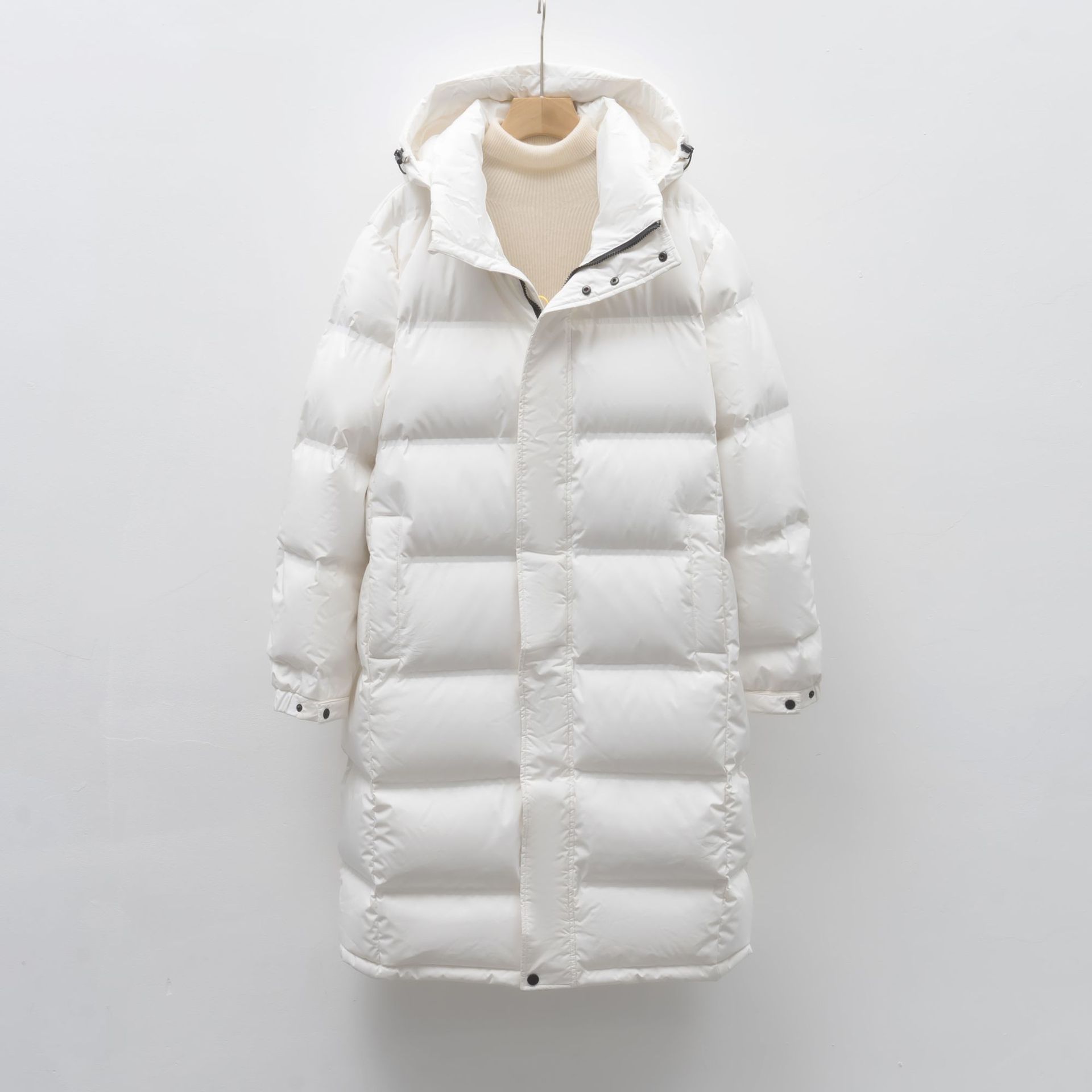韩版90白鹅绒羽绒服连帽男女情侣青年中长款加厚外套