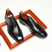 头层牛皮手工新款夏季透气商务正装皮鞋男英伦透气青年德比鞋系带