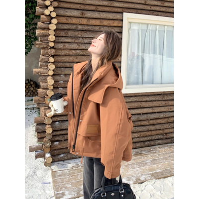 年冬季新款韩版短款高级感棉服女连帽设计感宽松休闲加厚外套