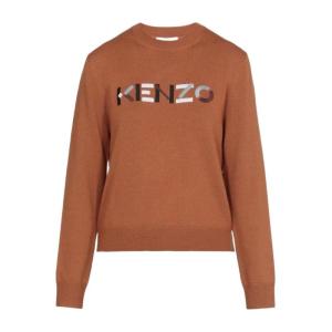 高田贤三(Kenzo)棕色羊毛套衫女款圆领长袖刺绣休闲运动卫衣