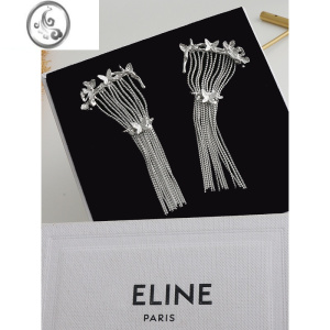 JiMi港风气质上弦月花金属镂空花朵耳环女长链条耳坠熔岩925银针耳钉 银色耳环一对